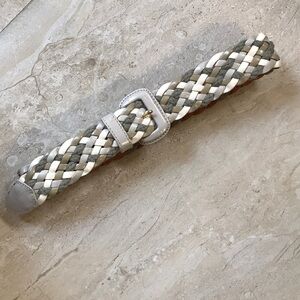 Leather braided belt in shades of green/tan/beige